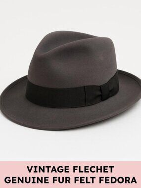 Flechet mens fedora fur felt grosgrain band OS gray vintage